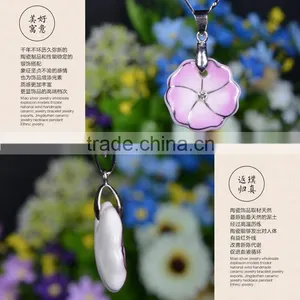 Enamel Famille Rose Porcelain Glazed Ceramic Flower Pendant Necklace thumbnail-5