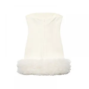 Fashionable and Casual Fluffy Hem Silk Mesh Short Dress for Women thumbnail-1
