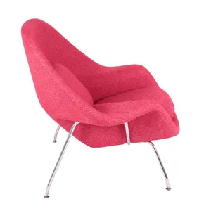 Modern Fabric Lounge Chair With Ottoman Set, Eero Saarinen Womb Chair Replica & Matching Footrest With Stainless Steel Legs for Living Room Hotel thumbnail-3