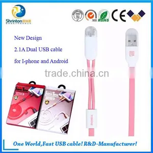 Remax New Design 2 in 1 Cable 2.1A Charging I-phone and Android at the Same Same thumbnail-3