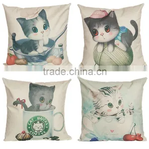 2016 Hot Sale 100% Polyester Home Decorative Cat Printing Linen Cheap Cushion Cover thumbnail-1