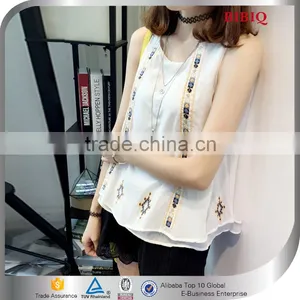 Latest Women's Clothing Loose Embroidery White Chiffon Vest 2015 thumbnail-1