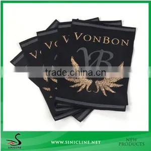 Sinicline Custom Made High End Woven Taffeta Label With Golden Metallic Thread thumbnail-2