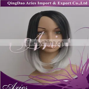 Short Black Mixed Grey Lace Front Synthetic Hair Wig thumbnail-1