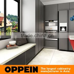 Red & Grey Tempered Glass Lacquer MDF Wooden Kitchen Cabinet With Island Design thumbnail-4