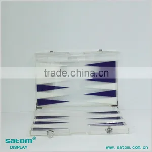 Silvery Color Board In Glass Backgammon Chess Game Set With Silvery And White Triangle thumbnail-2