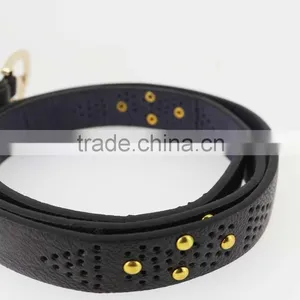 Women's Fashion Metal Studded Black Leather Belt With Shiny Gold Buckles in Yiwu thumbnail-6