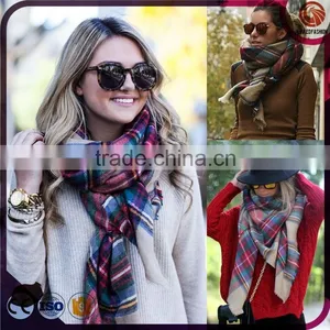 Crushed Acrylic Winter Check Tartan Plaid Scarf thumbnail-1