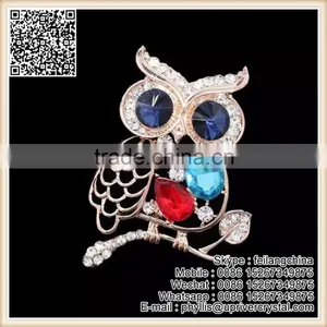 Cheap Sale Cute Owl Brooch Color Diamond Crystal BroochTwig Pin thumbnail-1