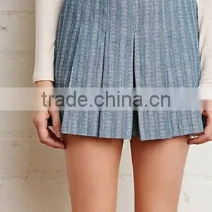 2015 New Apparel Designs Fashion Pleated Denim Shorts for Women thumbnail-5