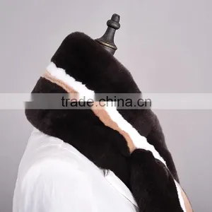 2016 New Fashion Fur Scar For Women Rex Rabbit Fur Scarf Coffee Multi Color KZ160082 thumbnail-4