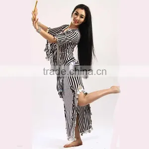 Wucheial Black and White Strip Cotton Ballroom Dance Competition Dress thumbnail-1