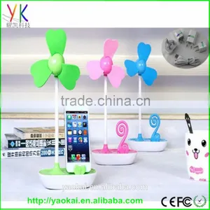 Four-Leaf Clover Soft Blade USB Mini Desktop Fan With Phone Holder+AC Adapter thumbnail-6