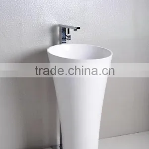 Solid Surface Stone Resin Square Free Standing Pedestal Resin Wash Basin,Artificial Stone Wash Basin thumbnail-3