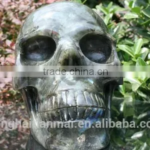Amazing Black Obsidian Carved Crystal Skull/black Obsidian Stone Skull Sculpture thumbnail-1