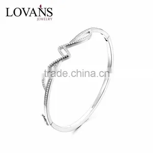 925 Sterling Silver Adjustable Wire Bangle Bracelet Wholesale Rhinestone Bangles SBG387W thumbnail-1
