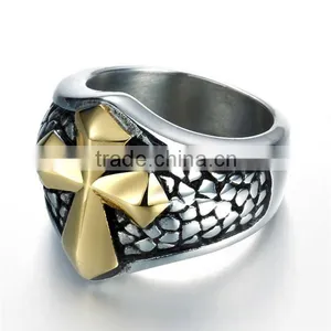 Gothic Restro Gold Cross 316L Stainless Steel Ring for Men thumbnail-5