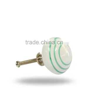 Ceramic White Knob With Green Circles thumbnail-2