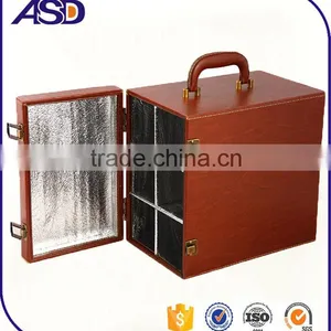 High Quality Reusable Brown pu Leather Wine Cooler Box for 6 Bottles / Wine Gift Boxes Customized Logo Printing thumbnail-1