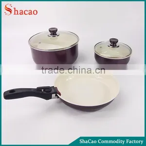 5pcs Burgundy Non-stick Die Casting Aluminum Cookware Set Removable Handles thumbnail-1