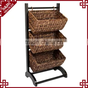 Home or Shop 3-Tier Rack Style Metal & Water Hyacinth Storage Basket thumbnail-1