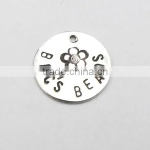 Round Silver Logo Engraved Metal Charms, Custom Design Circle Pendants thumbnail-1