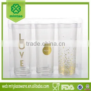 2016 Newest Machine Made Water Glass Clear Golden Decal With PVC thumbnail-1