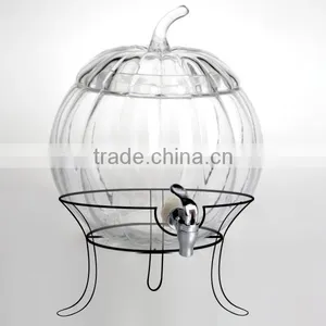 the Glass Pumpkin Shaped Beverage Dispenser With Metal Stand thumbnail-3