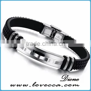 Charm Rubber Silicone Chain Gold Cross Wristband Bracelet for Mens With Stainless Steel Buckle thumbnail-3