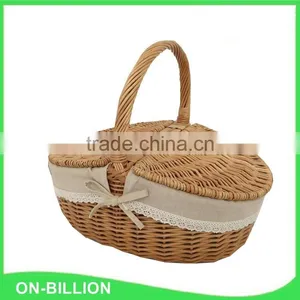 Handmade Wicker Material and Folk Art Style Willow Picnic Basket With Lid thumbnail-2