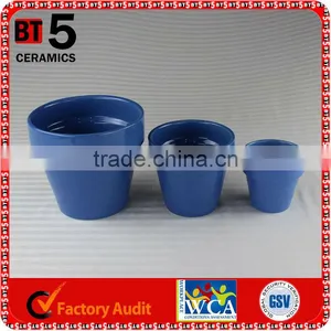 Ceramic Flower Pot Set of 3 Pieces in Blue Color thumbnail-1