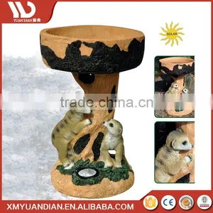 Resin Craft Owl Ornament Outdoor Solar Garden Light With Bird Bath thumbnail-2