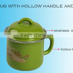 12/14cm Printing Enamel Cup Mug With Lid With Hollow Handle thumbnail-4