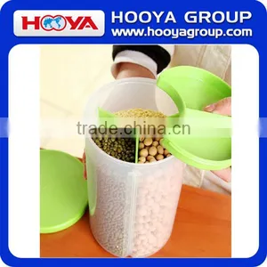 1.5L Round Transparent Plastic Three Portion Cereal Storage Container Bulk Cereal Dispenser Food Dispenser thumbnail-1