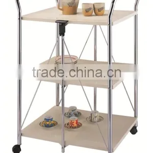 Folding Kitchen Wooden Serving Trolley Food Cart thumbnail-1