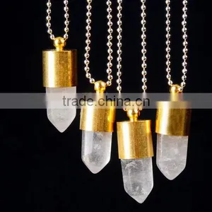 2015 Bullet Shape Natural Stone Necklaces Natural Stone Pendant Crystal Necklace Crystal Gold Metal Necklace thumbnail-1