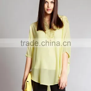Wholesale Embroidered Summer Yellow Tunic Top, Fancy Top,lady Blouse & Top thumbnail-1