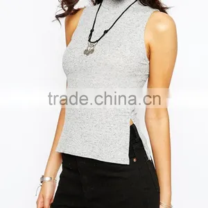 China Factory OEM ODM 2015 New Fashion High Neck Side Split Top thumbnail-3