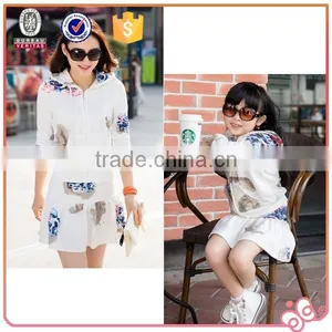 2015 Lovely Top and Dress White Flower Printing Mother and Daughter Sets for Clothing thumbnail-1