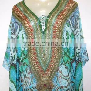 DIGITAL Print Lace up Georgette Crystal Blouse Kaftan CAFTAN Tunic Poncho Top thumbnail-2