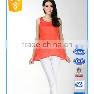 2015 Coral Assemetric Chiffon Ladies Fashion Quilted Vest thumbnail-1