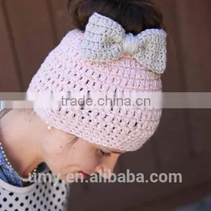 Women Knitted Ponytail Bun Beanie Hats thumbnail-1