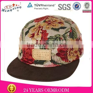 Leather Patch Sude Brim Floral Crown Custom 5 Panel Flat Brim Hat Manufacturer thumbnail-1