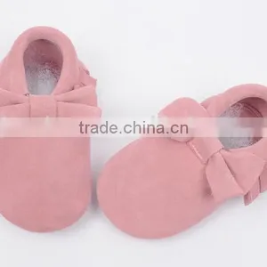 Classic Design 100% Suede Baby Moccasins With Bow, Bow Moccains for Baby thumbnail-3