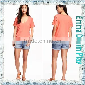 Latest Style Fashion Designs Color Dyed Sexy Girl's Soft Cotton Super Deep V Neck T-Shirts thumbnail-3