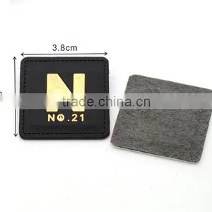 White/black PU Leather Sew on Patches With Gold Metal Plates Fashion Clothing Label for Jeans/jacket PLB-022 thumbnail-1