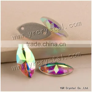 Sew on Fish Eye ab Rhinestones Beads Crystal Glass Beads AB Color With Two Holes or Not thumbnail-1