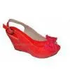 PU Material Ladies Red Color Peep Toe Wedge Sandals Support OEM thumbnail-1
