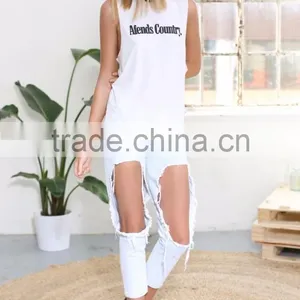 2016 Custom Printing Sleeveless New Cut Women T Shirt Design,Oem Printed Sleeveless T-Shirts Clothes For Women thumbnail-3