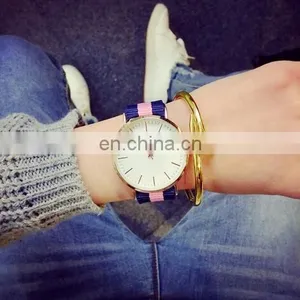 Golden Dial Quartz Watches British Retro Casual Canvas Belt Watches thumbnail-3